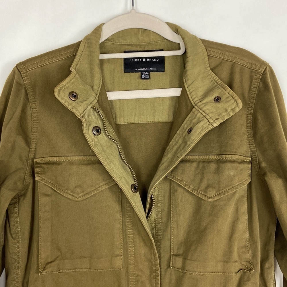 Lucky Brand Utility Jacket Color Army Green Cinch Waist Long Sleeve Coat - Picture 4 of 16
